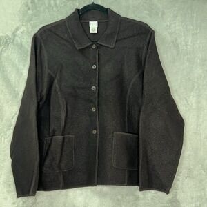 Eileen Fisher‎ Womens PM Boiled Wool Jacket Sweater Dark Brown Chocolate Pockets